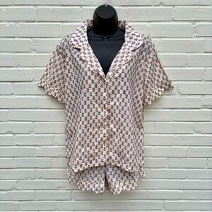 Mark & Graham 100% Cotton PJ Set w/ Floral Print & Green Trim, SZ M NWOT RP $99